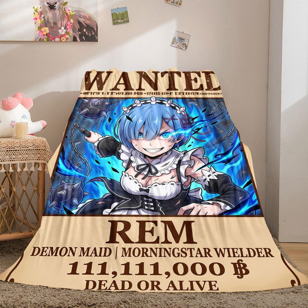 ReZero Fresh 2D Cartoon Flannel Blanket, Printed Pattern for Bed, Cozy Home Decor Travel Picnic Mat_LIAN