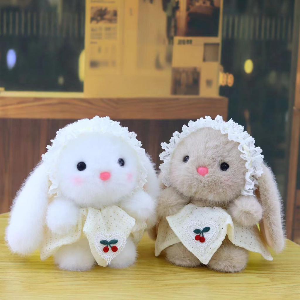 Cute Pudding Rabbit Plush Doll Hooded Little White Rabbit Doll Soothing Sleeping Doll Lop-Eared Rabbit Grab Machine