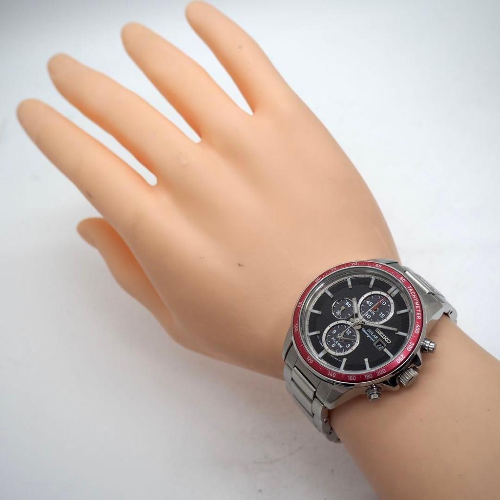 [Б/У] SEIKO SSC433P1 Солнечный Хронограф Красный Безель Черный Циферблат Мужские Часы с Коробкой