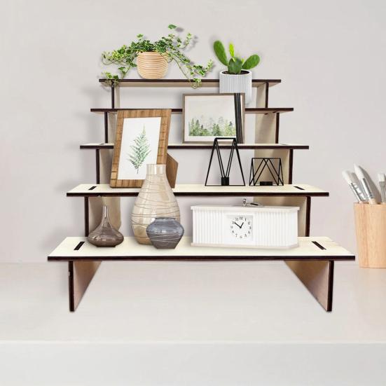 5-Tier Wooden Display Stand Tabletop Multi-tier Storage Rack Tiered Display Riser Stand