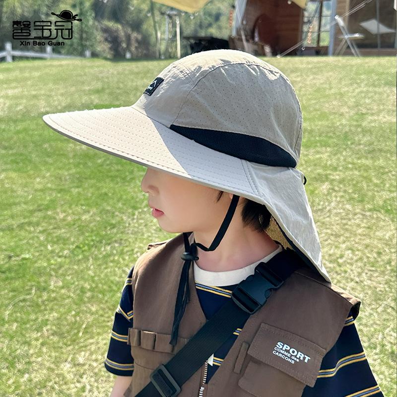 1136 children's hat summer large brim shawl sun hat outdoor outing bucket hat older children boy sun hat