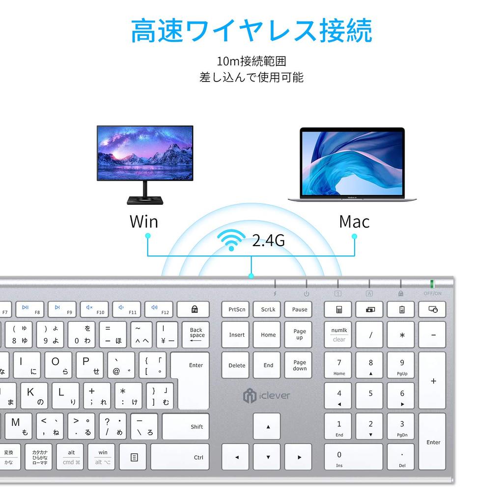 Беспроводная клавиатура iClever Keyboard Mouse Set с японской раскладкой JIS, тихая, ультратонкая, тип C, перезаряжаемая, полноразмерная, с цифровой клавиатурой, 3 уровня