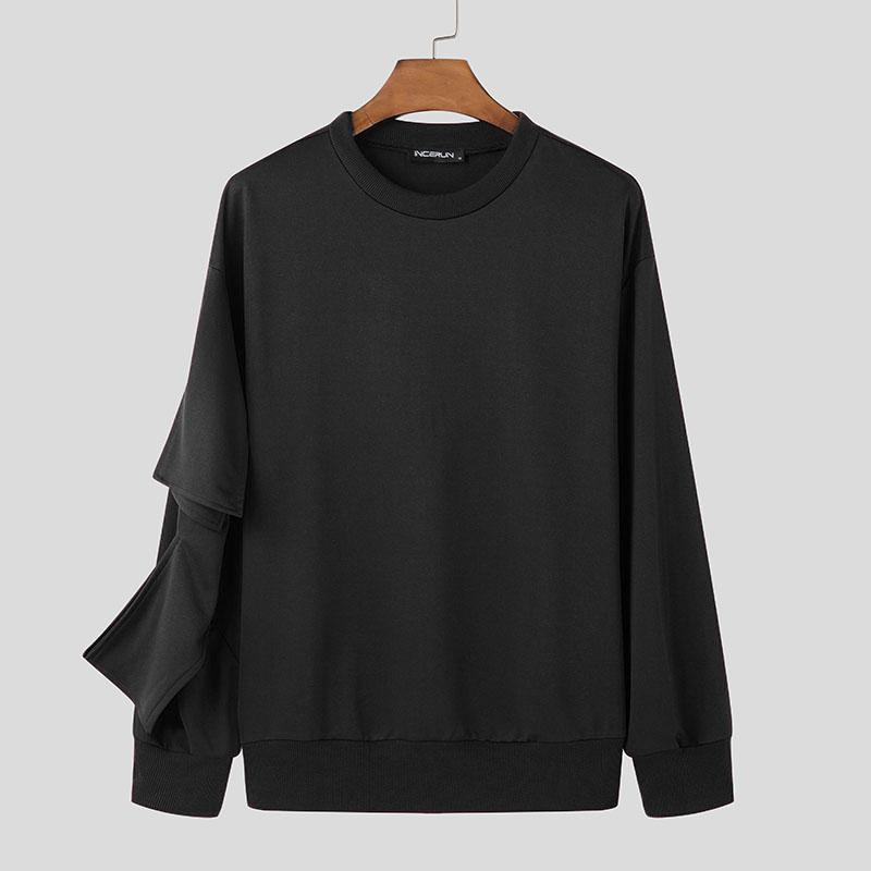 INCERUN Men Bow Knot Long Sleeve Casual Solid Round Neck Pullovers Sweatshirts