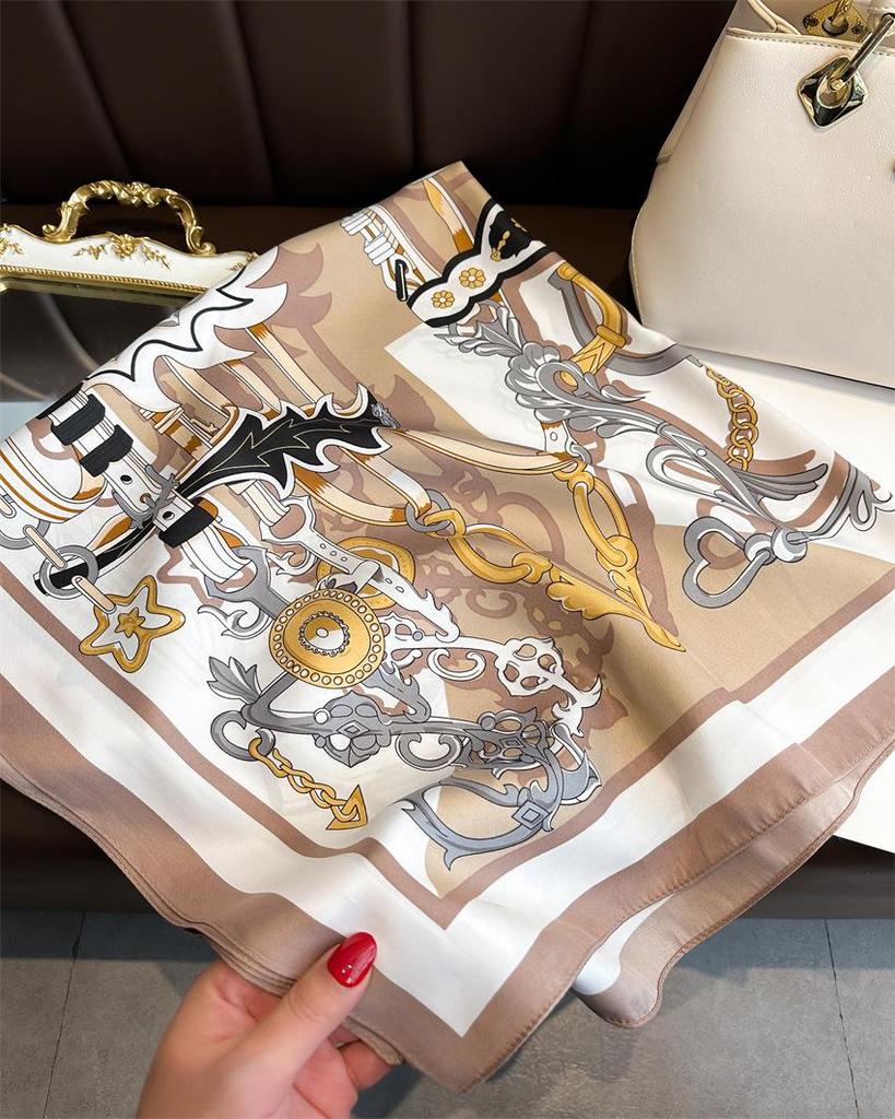 Versatile British-Style Silk Square Scarf - 90cm Solid Color Shawl & Headscarf