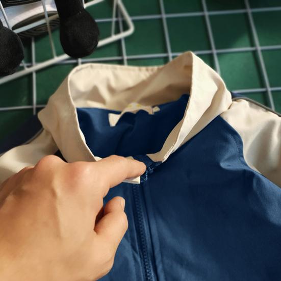 Мужская куртка колор-блок свободного кроя винтажная длинные рукава застежка-молния воротник-стойка ветрозащитная