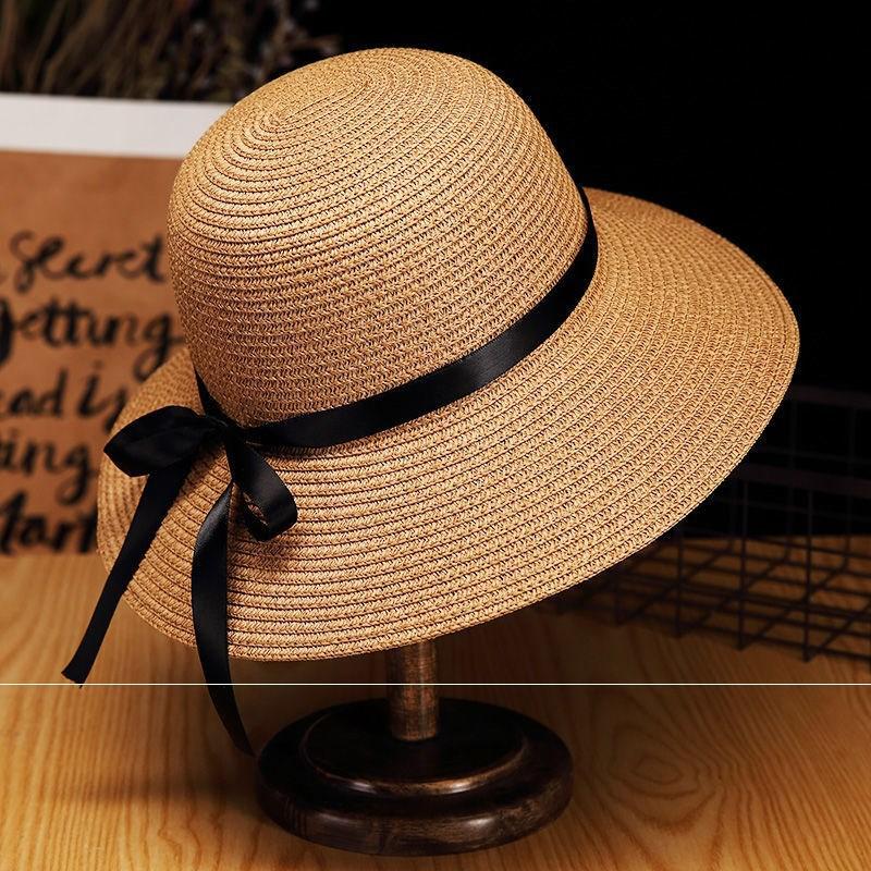 Women's foldable student hat, breathable Korean-style trendy fisherman hat, sun-protective straw bucket hat, classic versatile sun hat