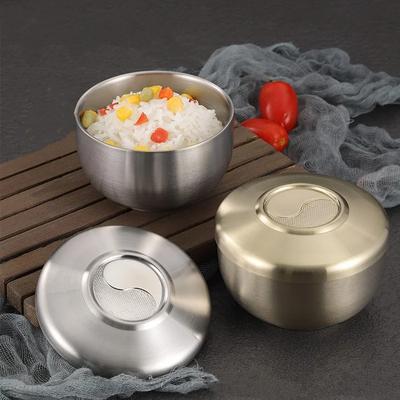 Миска Sutra Kimchi из нержавеющей стали 304, двухслойная миска для риса с крышкой, домашняя миска для супа Ramen, детские миски для риса с защитой от ожогов