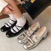 2024 Elegant Retro Single Shoes Women Summer New Square Heel Mary Jane Shoes Silver High Heels Sexy Black Office Women's Shoes