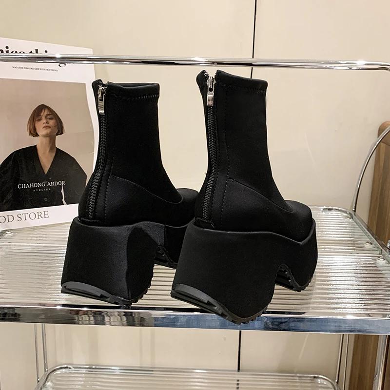 Панк Стиль Платформа Женские Ботильоны Мода Леопардовые Короткие Ботильоны Винтаж Толстые Каблуки Женская Обувь