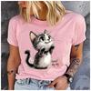 Unisex 100% Polyester Summer Top Great day day Hand-drawn style cat Print Loose round Neck Short Sleeve Fashion for Lovers