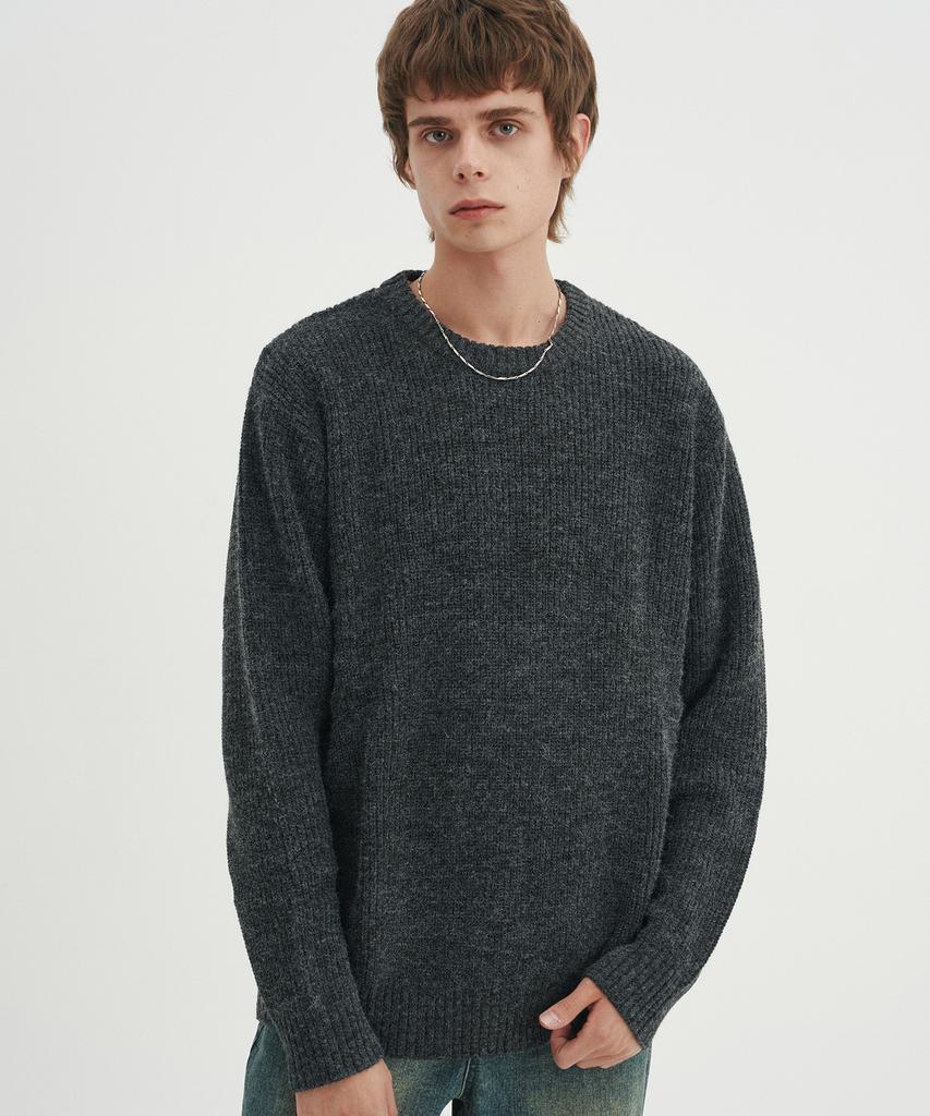 BLOND9 Crew Neck Rib Knit Sweater_Charcoal (Type B)