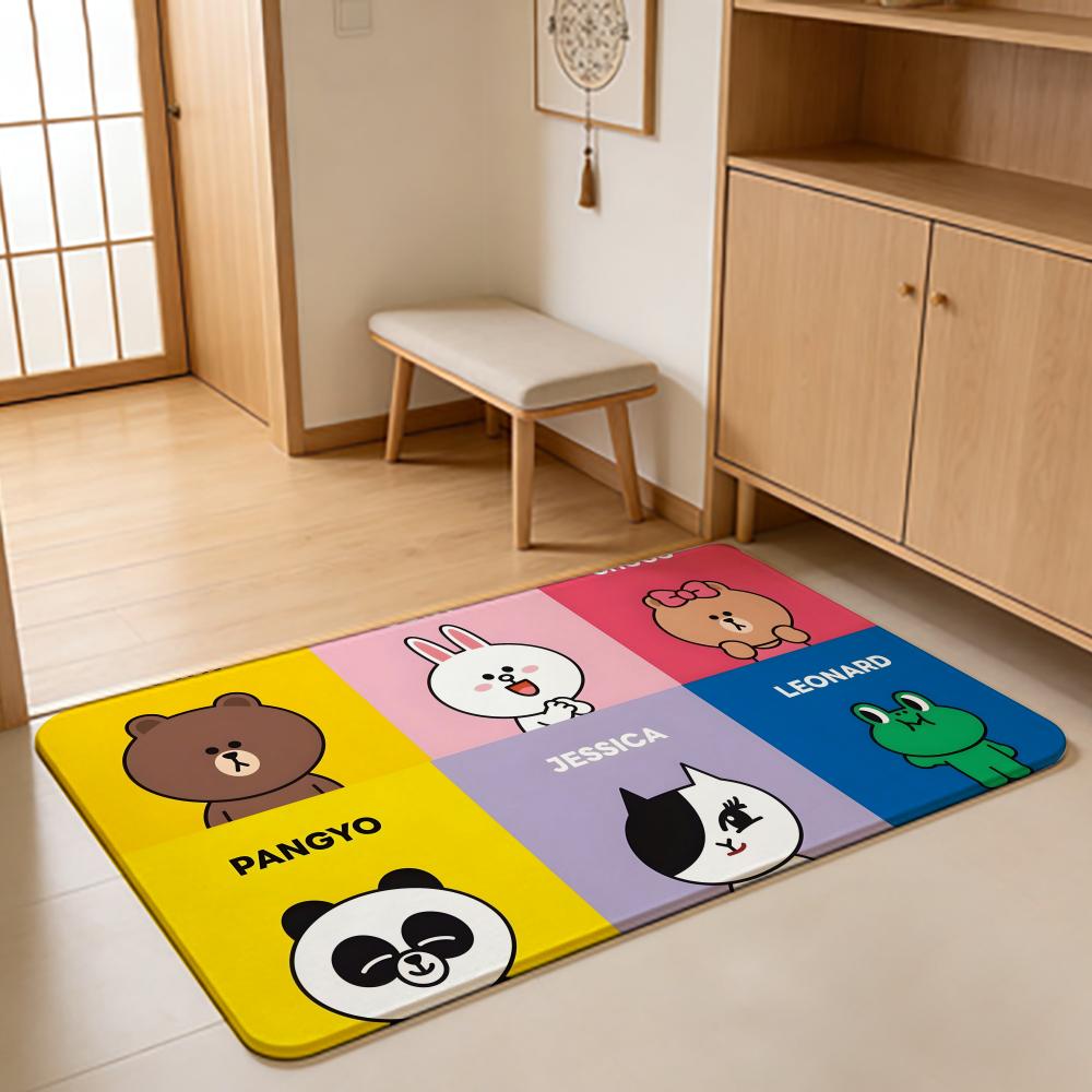ANIME B-Brown Bear Floor Mat Absorbent Floor Mat Non-Slip Entrance Rug for Bathrooms Restrooms and Toilets