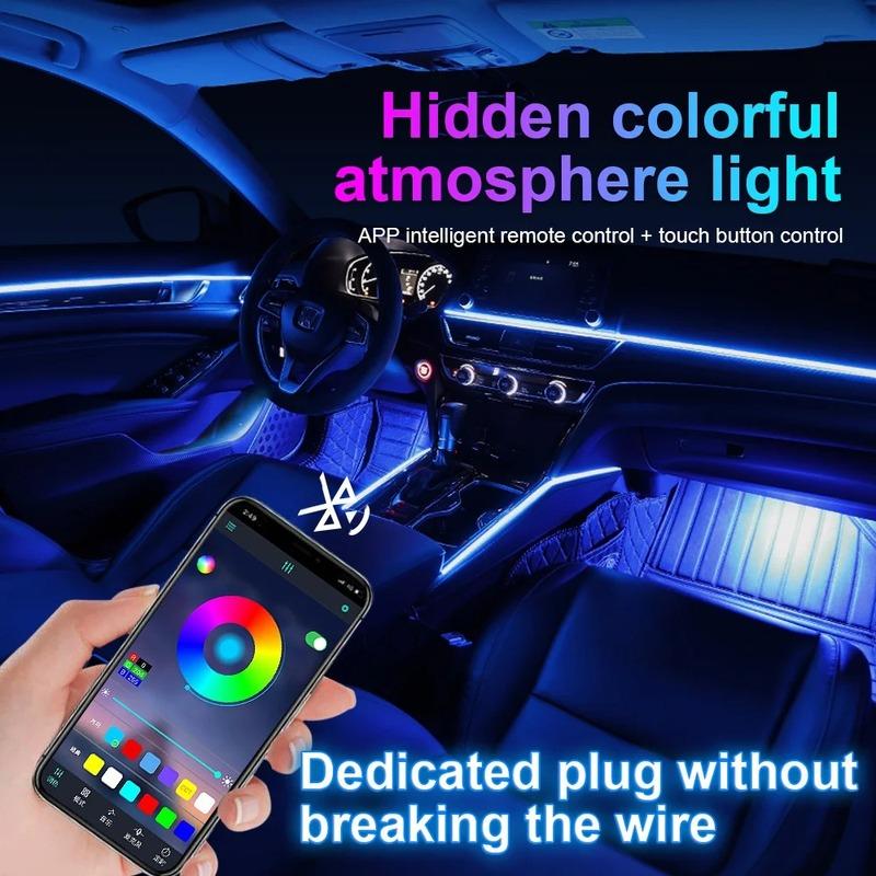 Акриловая светодиодная атмосферная световая лента RGB Декоративное освещение для автомобиля Освещение дверей Внутреннее атмосферное освещение Декоративное освещение приборной панели