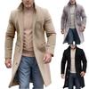 Мужское британское однотонное длинное пальто, модное теплое шерстяное пальто