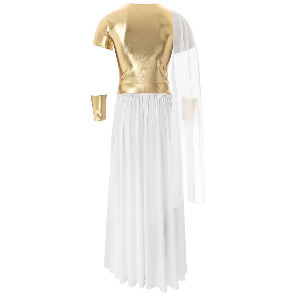 Мужской костюм тоги на Хэллоуин - Металлическая лоскутная туника-пуловер с перчатками и напульсниками для греческой/римской тематики