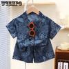 Children's Summer Boys' and Girls' National Style Short Sleeve Shirt Set Loose Vacation Floral Short Sleeve