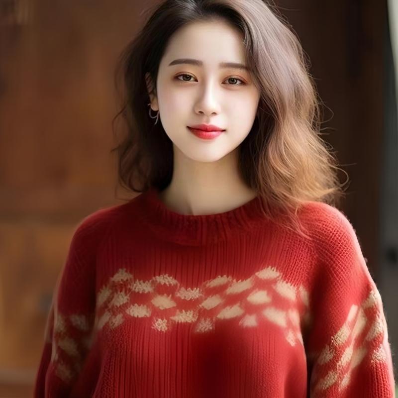 Женский модный вязаный свитер, новинка 2024 года, длинный рукав, свободный утолщенный топ с круглым вырезом, длинный рукав, повседневная винтажная женская одежда 2146