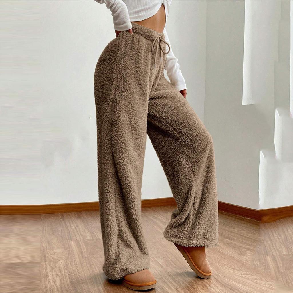 Women's Solid Color Fashion Plush Casual Pants Loose Plush Thermal Pants