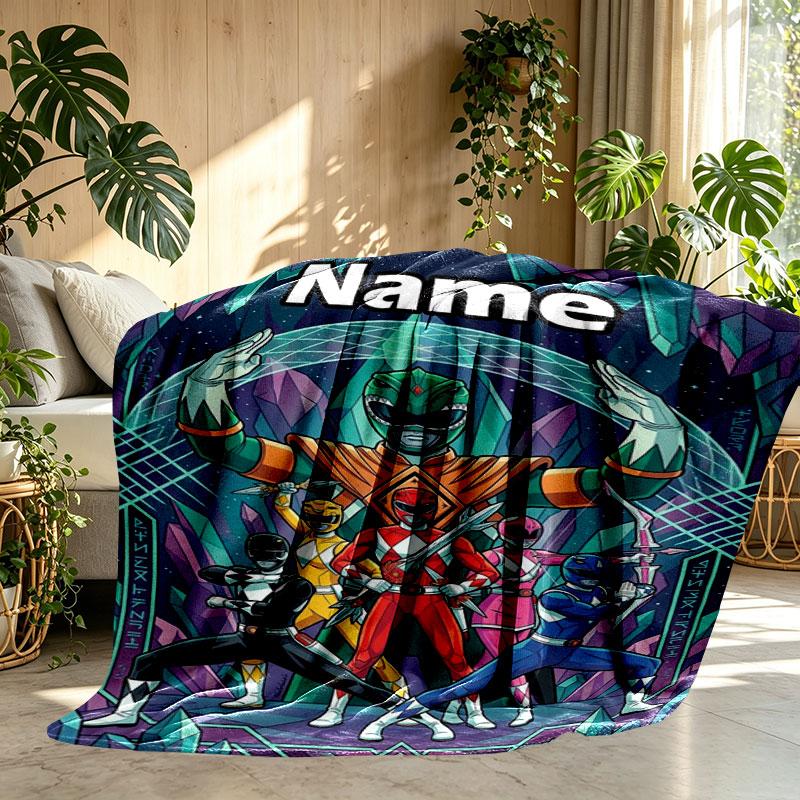 Custom Name Personalized Power Rangers Print Blanket, Home Decor, Bedroom, Sofa, Camping, Couch, Gifts for Birthday Christmas