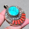 Chunky Vintage Nepal Pendant 1.9" Natural Turquoise Coral Boho Statement NP 2510