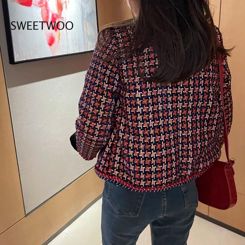 Элегантный тканый клетчатый женский пиджак с карманом плюс бархатное зимнее повседневное твидовое пальто офисный женский костюм куртка