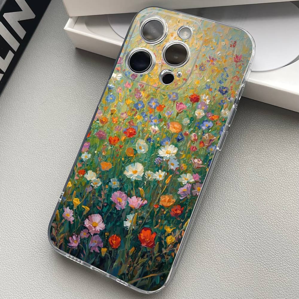 Масляная живопись цветов Прозрачный чехол для телефона для iPhone 17 16 15 11 12 13 14 Pro Max Mini Мягкий ТПУ Силикон Плюс