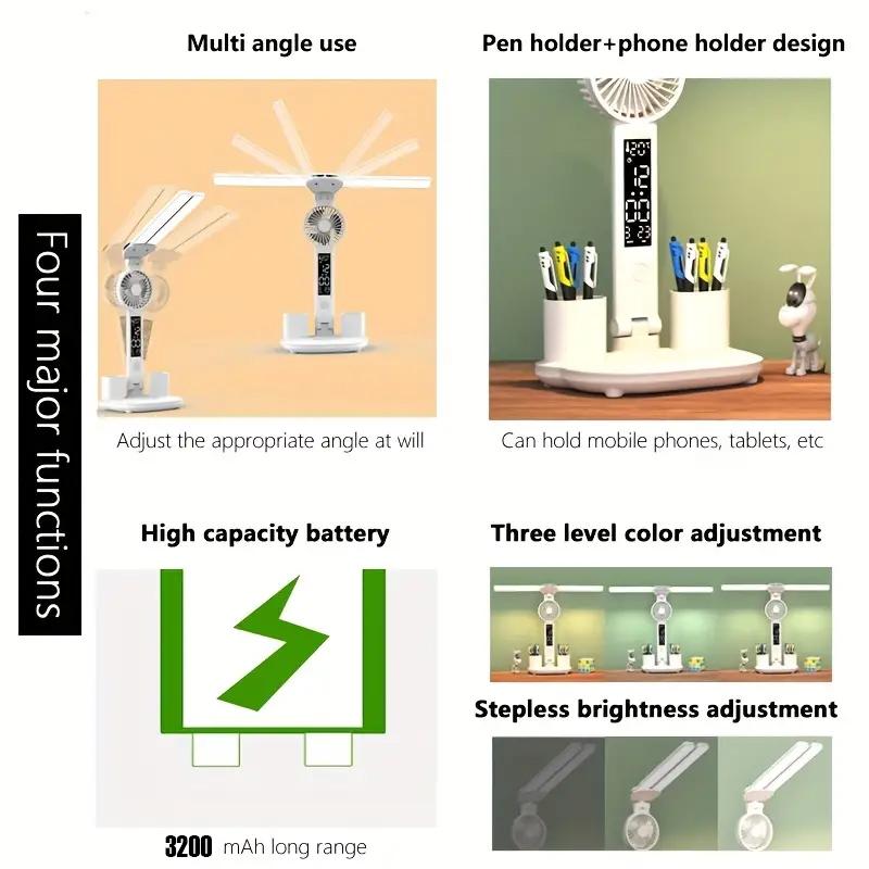 Rechargeable LED Clock Dimmable Desk Lamp Rotating Foldable Desktop Reading Night Light Eye Protection New USB