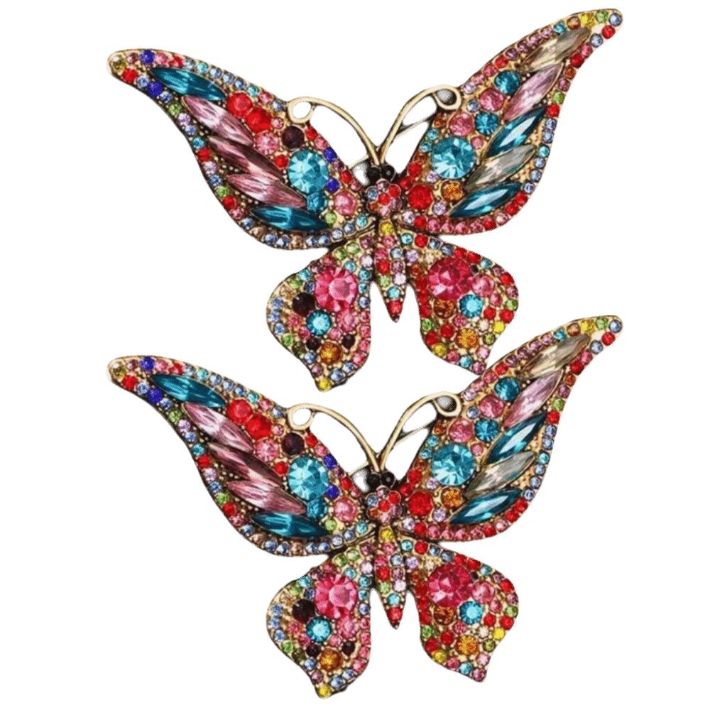 2pcs Colorful Butterfly Brooch Rhinestone Inlaid Animal Brooch Stylish Rhinestone Brooch For Ladies