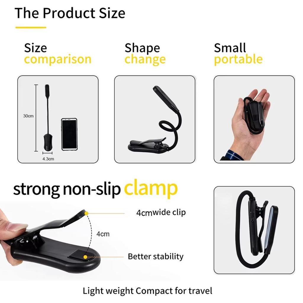 Usb Rechargeable Reading Light 3-level 7 Led Working Lamp Dc-5v Clip Book Portable Warm White 3000k Mini Lights Room For/bedroom