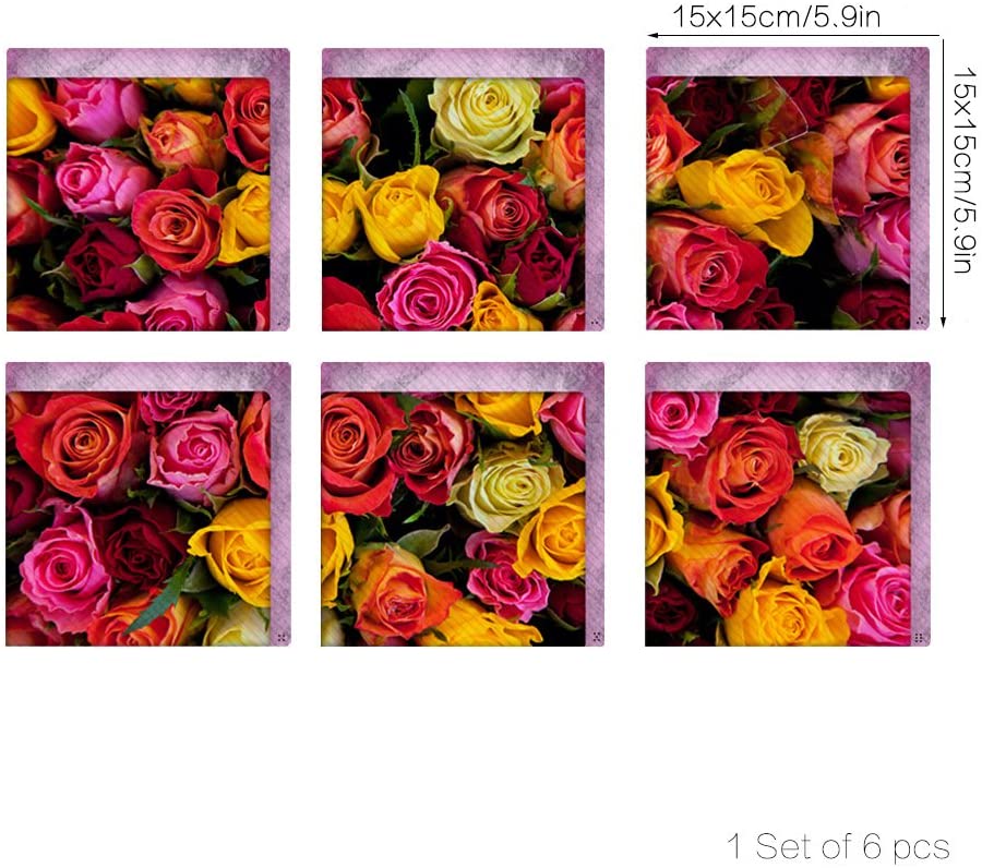 6 шт., наклейка для ванны с цветочным узором, нескользящая водонепроницаемая самоклеящаяся наклейка с 3D-эффектом для ванной комнаты, съемная декоративная роспись из ПВХ, 15x15 см