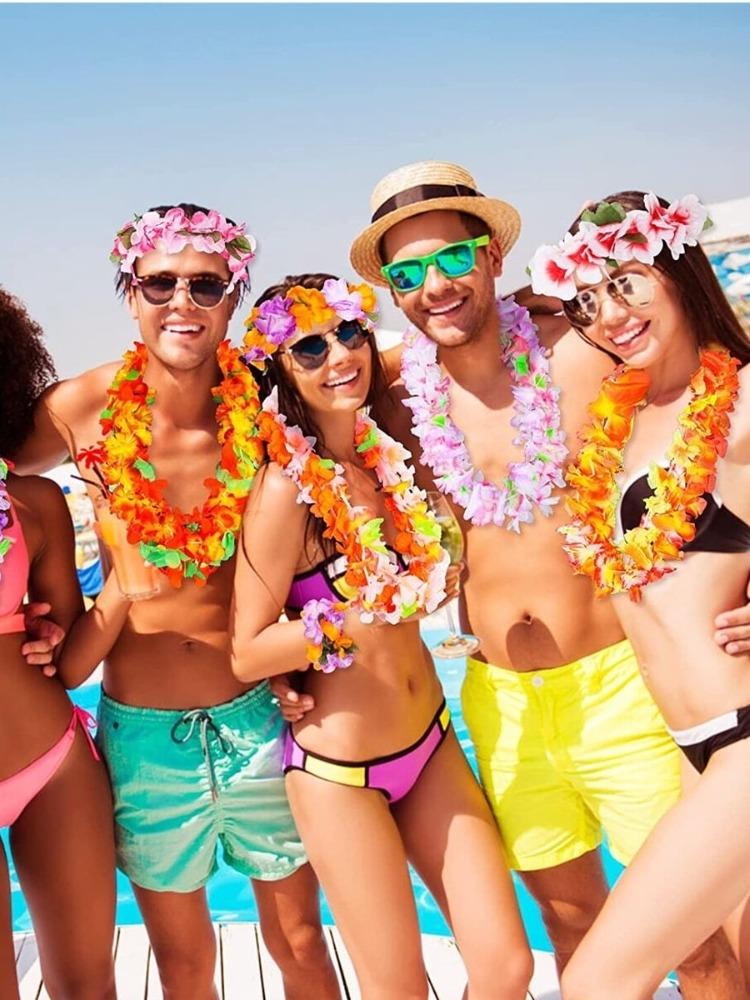 2 Set Hawaiian Leis Bulk, Tropical Flower Lei Hawaiian Lei Beach Hawaii Luau Party Favors Decoration DIY Decoration Fancy Dress & Party