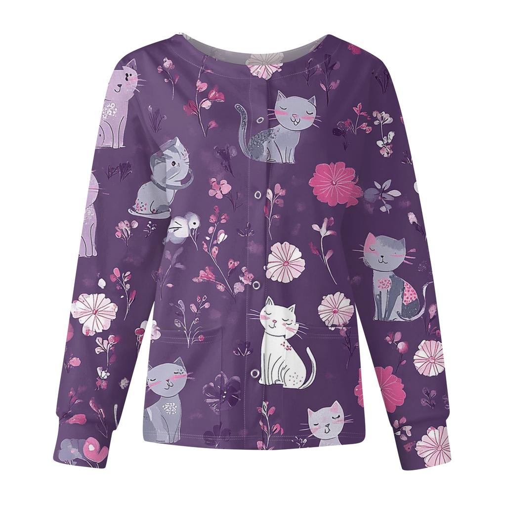 Женский повседневный однобортный однобортный защитная одежда с длинными рукавами и цветочным принтом, кардиган, топ