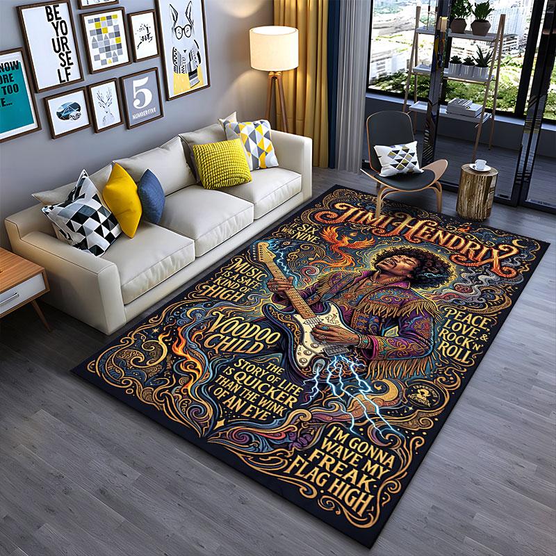 Jimi Hendrix Psychedelic Art suitable as a non-slip mat for the living room or bedroom sofa