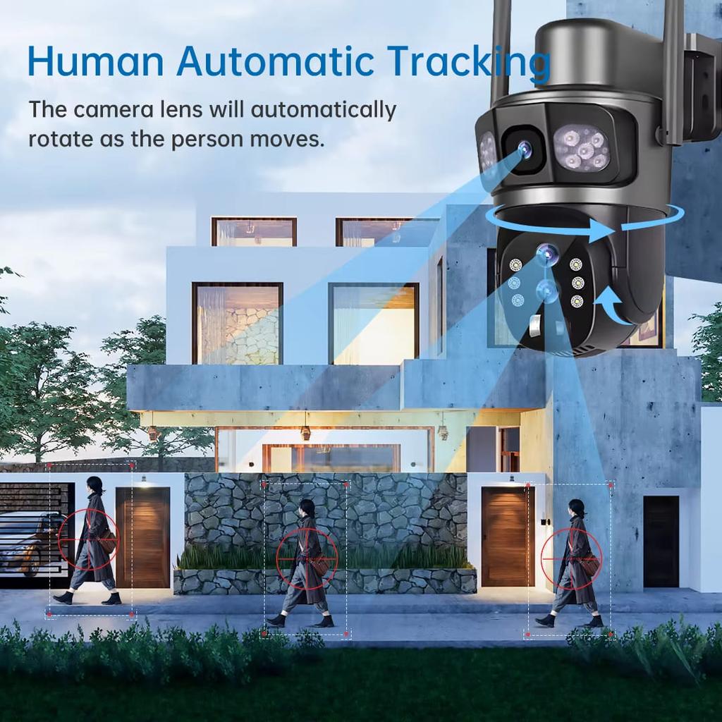 Solar Outdoor Surveillance Camera WiFi  6K Wireless 10X Zoom Three Lens 12MP 360 Cameras Auto Tracking CCTV IP Security Cam V380