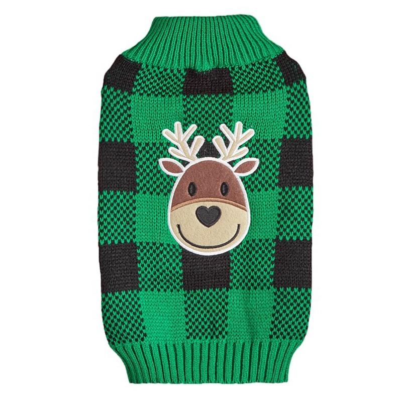 Christmas Leisure Pet Acrylic Sweater Plaid Knit Embroidered Santa Reindeer Snowman Elastic Comfortable Durable Winter Dog Cat