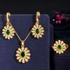 WWJ Korean Design Cubic Zircon Sun Flower Ring Earrings Pendant Necklace 3pcs Set