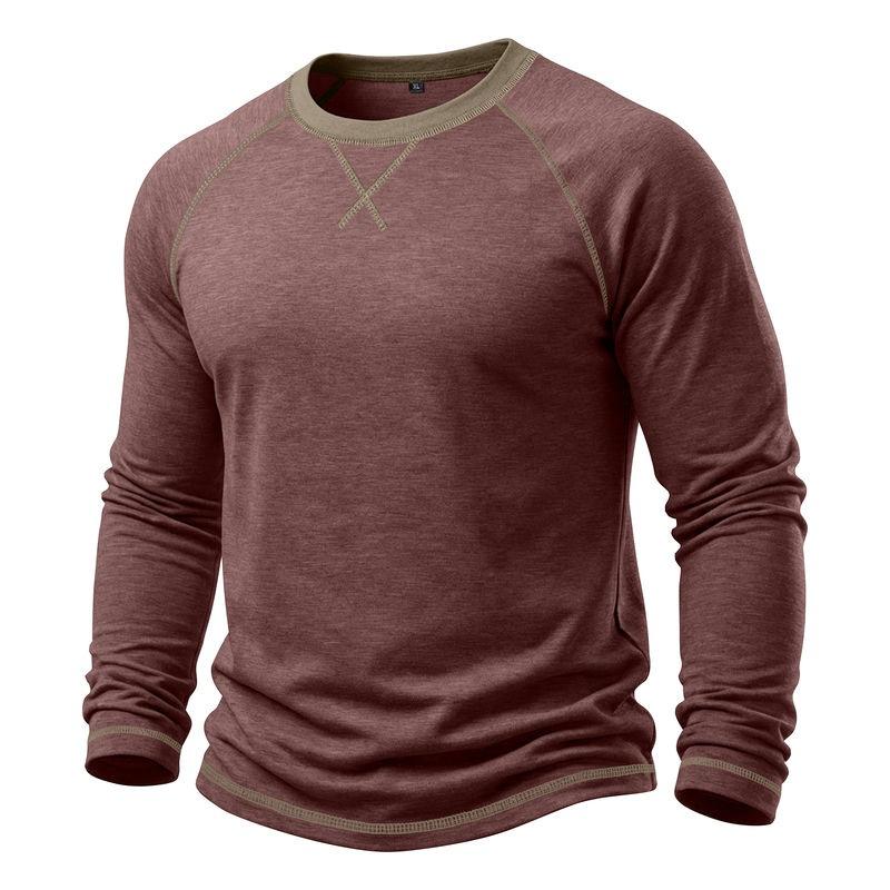 Мужская футболка с длинным рукавом, круглым вырезом, базового цвета, в стиле колор-блок.