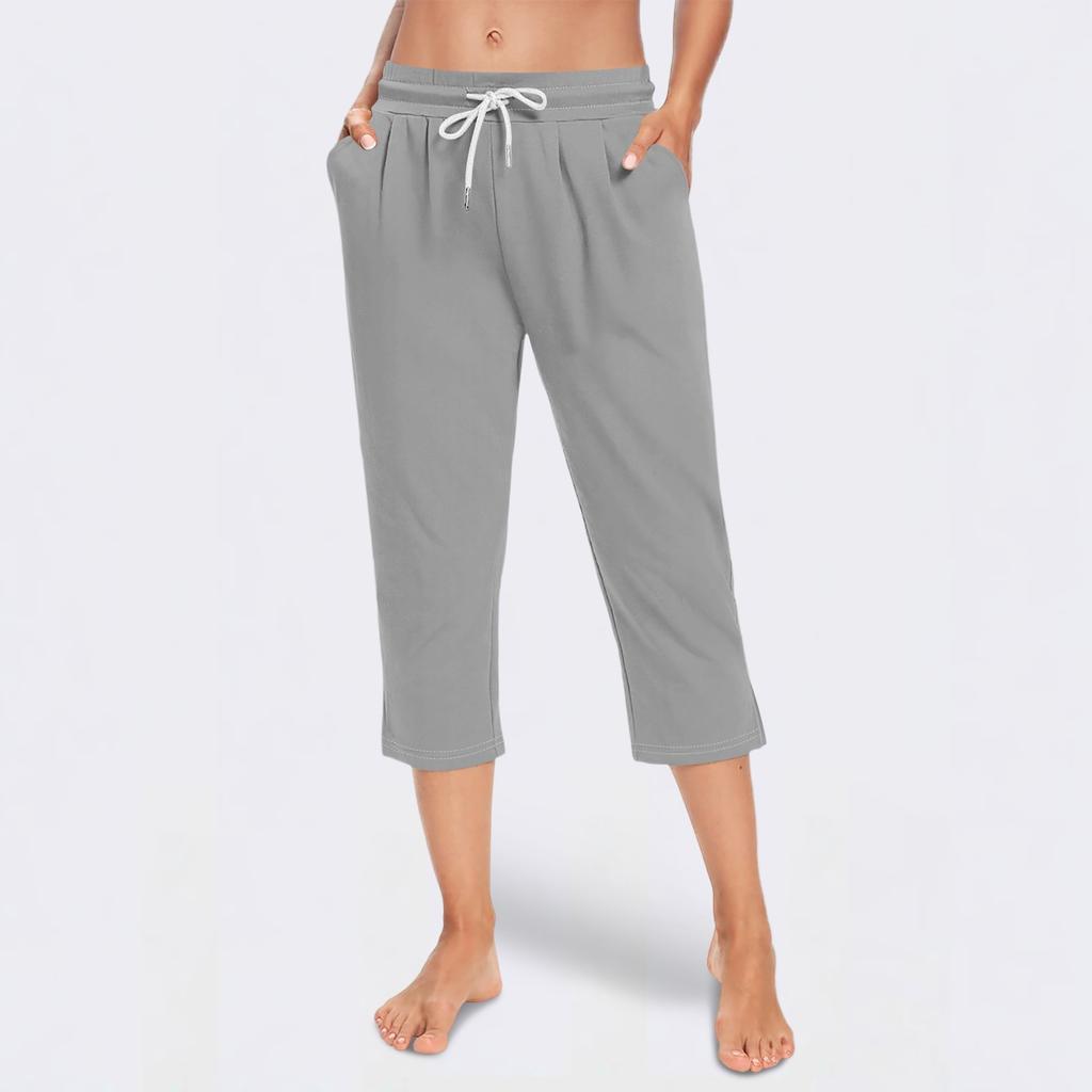 Women's Loose Mid-Low Waist Cropped Casual Drawstring Cropped Pants