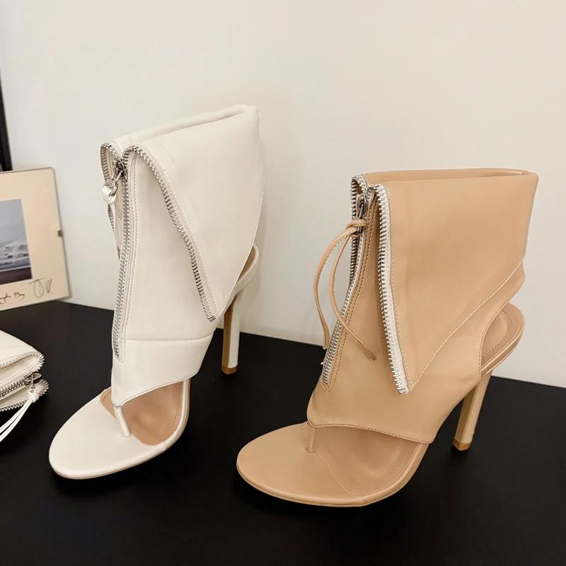 Spring Autumn Design Sexy Peep Clip Toe Women Boots Thin High Heels Sandals Zipper Pole Dancing Stripper Shoes