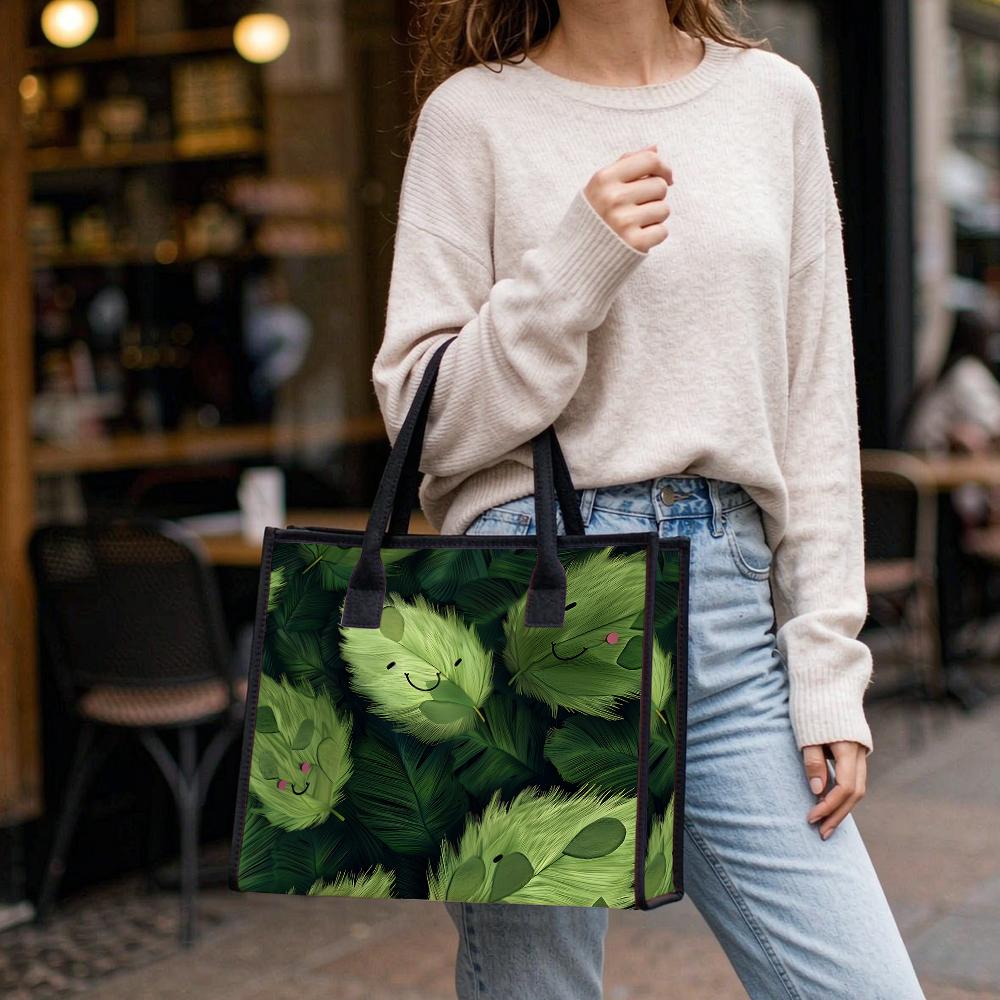 Cute Leaf Print Tote Bag Casual Fashion Large Capacity Portable Daily Outdoor Shopping Handbag