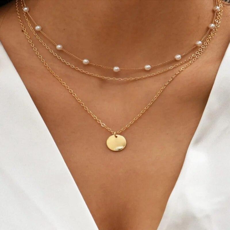 Simple Crystal Geometric Gold Color Pendant Necklace Set for Women Charms Fashion Square Rhinestone Female Vintage Jewelry 2022