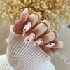 24 Pieces Yogurt White with Burgundy Love Debris Manicure Valentine's Day Niche Girl Wearing Nail Red Love Fake Nails