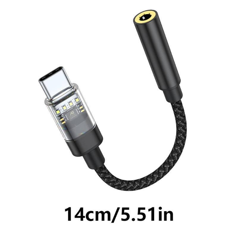 14cm/1m Long USB C to 3.5 Dongle Cord Type C to 3.5mm Plug Adapter Cable Line for Note 10/20/S20/21 Smartphones