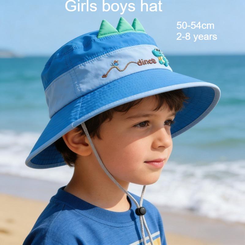 Kids Summer Hat 50-54cm Thin Cartoon Fisherman Cap Boys Girls Cute Dinosaur Sun Hat Breathable Mesh Panama Hat Toddler Baby