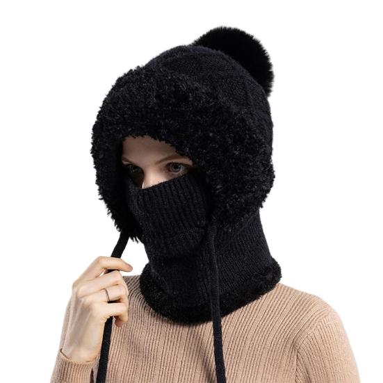 Women Winter Cycling Balaclava Hat with Integrated Scarf Thick Warm Stretchable Windproof