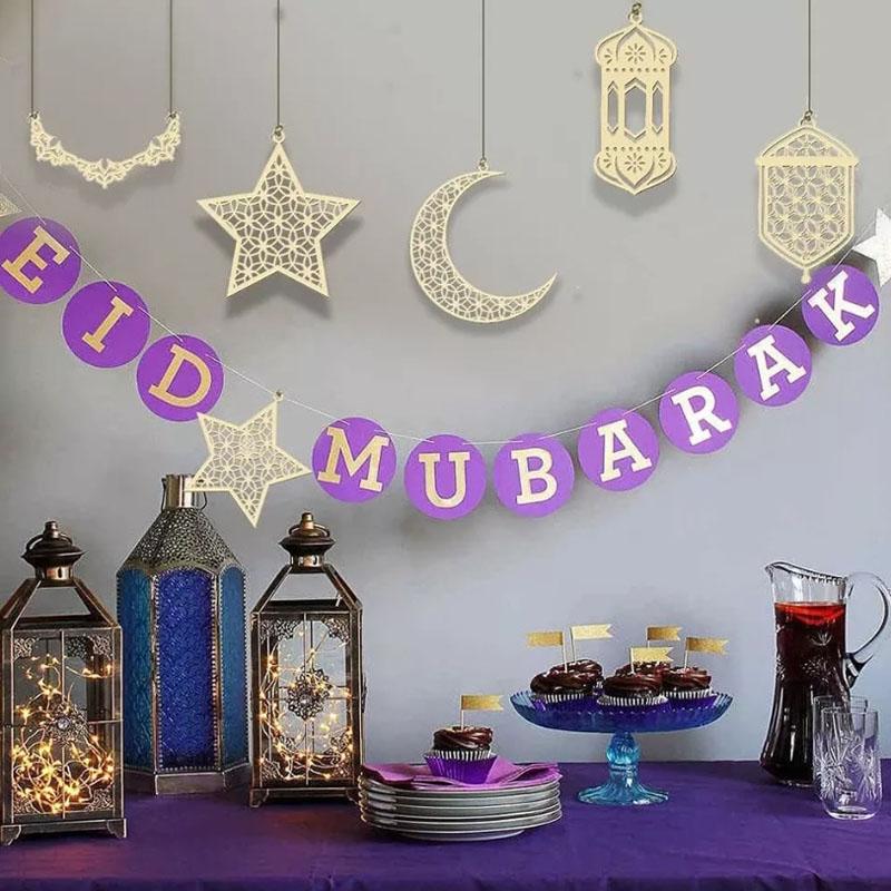 8 X Ид Рамадан Фонарь Мубарак Украшение Мусульманская Исламская Вечеринка Деревянный Подвесной Декор