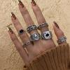 iF ME Punk Vintage Silver Color Poker Billiards Ring Set for Women Gothic Heart Anillos Hip Hop Y2k Korean Fashion Male Gift Jewelry