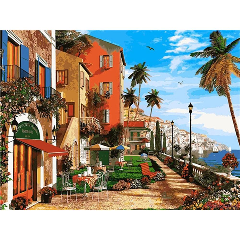 3D алмазная живопись город полный квадратный круглый дрель искусство горный хрусталь 5D DIY Алмазная вышивка пейзаж Приморский подарок ручной работы