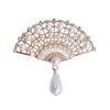 Pearl Gorgeous Japanese Gold Cubic Stylish Brooch, Design, Style, Fan, Formal, Elegant, Pin, Zirconia, Adult,