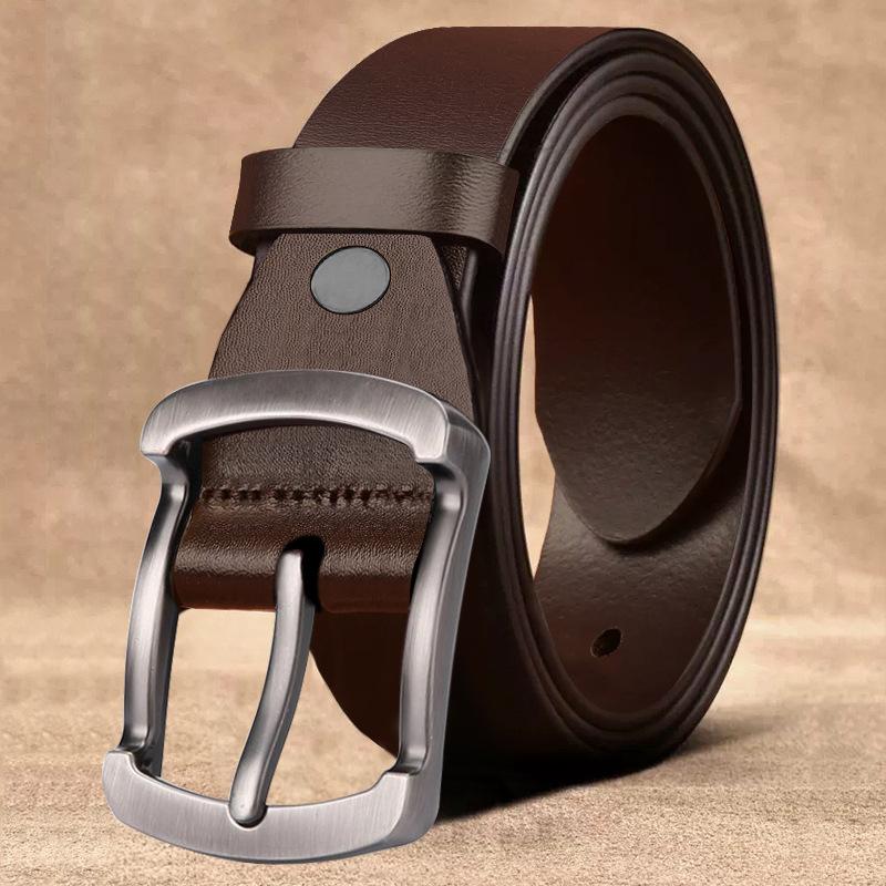 Men's Belt Trendy Retro Business Pin Buckle Cowhide Belt Versatile Young Middle Aged Jeans Belt Men